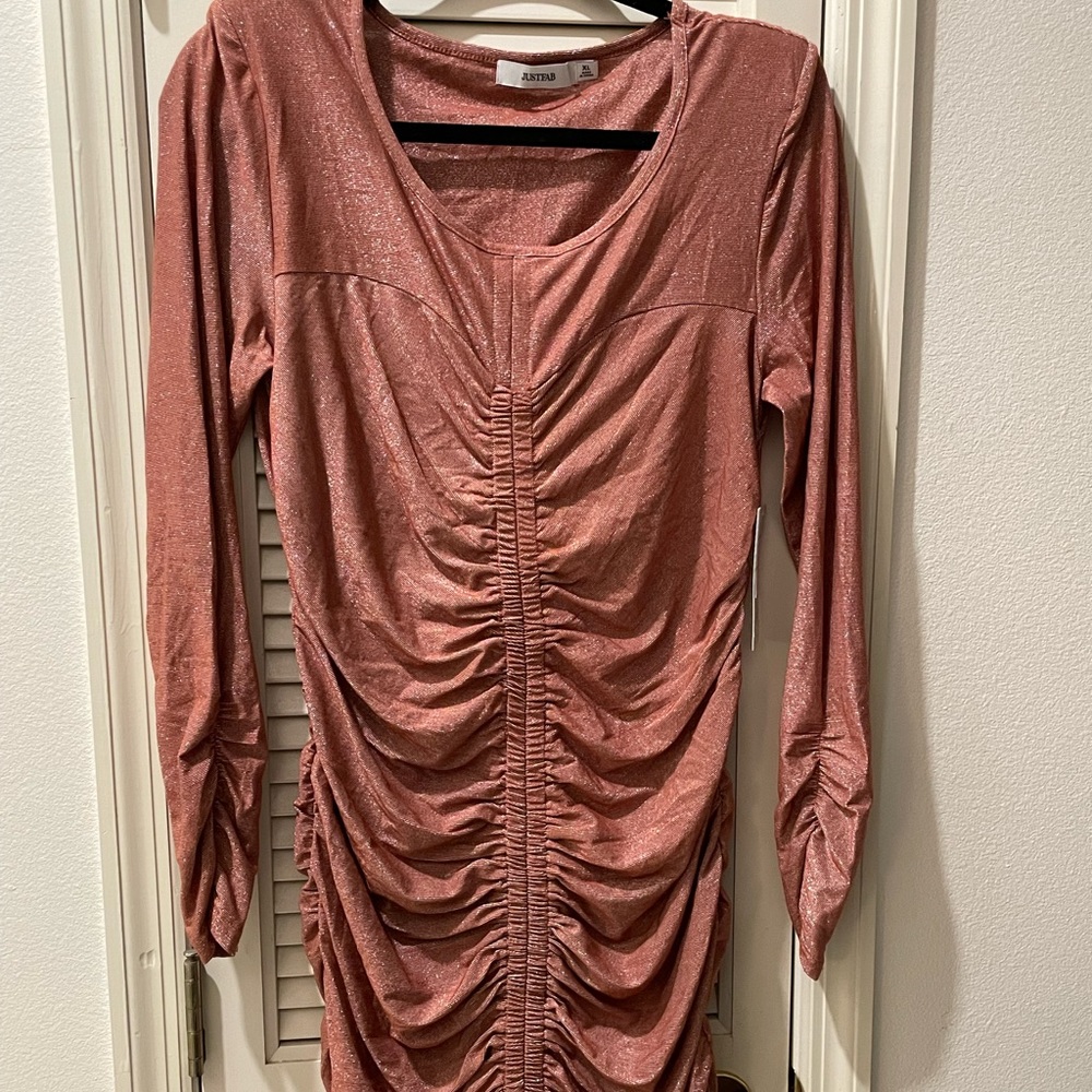 Just Fabulous Ruched Knee-Length Dress - Metallic Orange